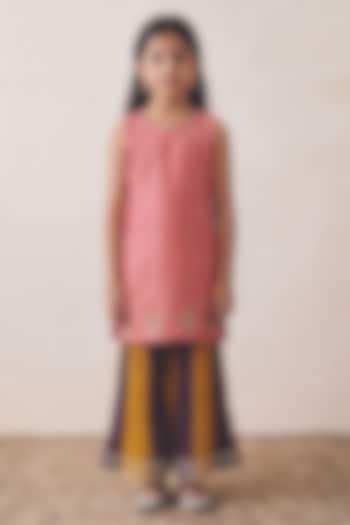 Multi-Colored Chanderi Sharara Set For Girls by Rashika Mittal Kids at Pernia's Pop Up Shop