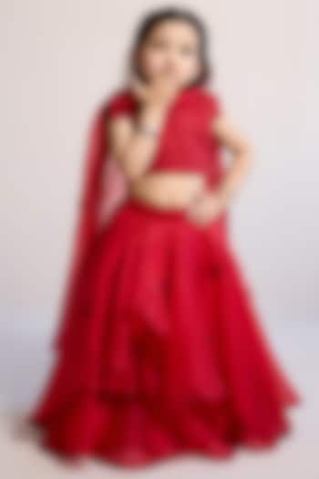 Red Organza Lehenga Set For Girls by Mityan at Pernia's Pop Up Shop