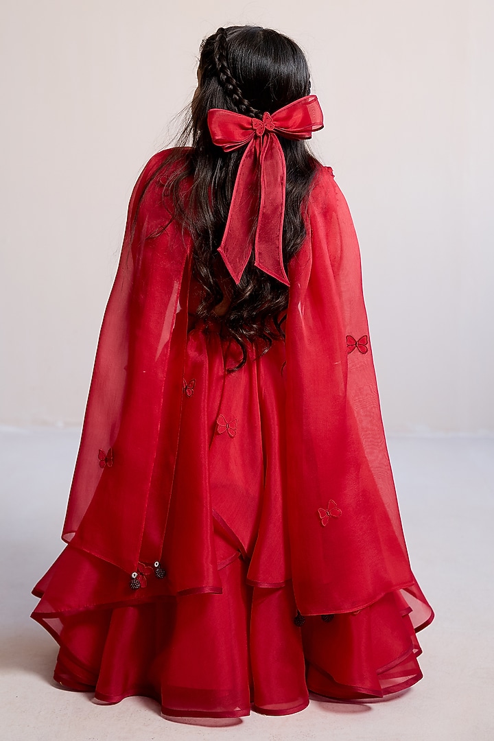 Red Organza Lehenga Set For Girls by Mityan at Pernia's Pop Up Shop