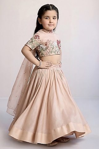 Onion-Colored Silk Chanderi Lehenga Set For Girls by Mityan