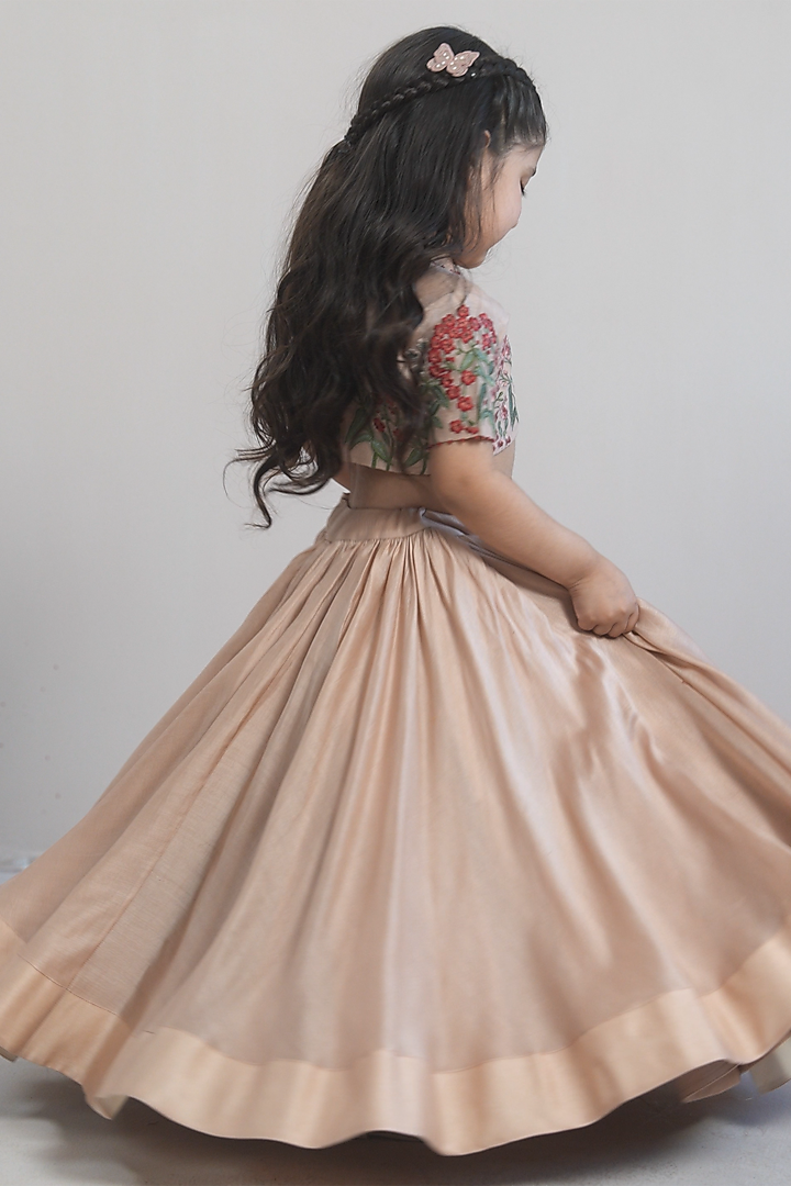 Onion-Colored Silk Chanderi Lehenga Set For Girls by Mityan at Pernia's Pop Up Shop