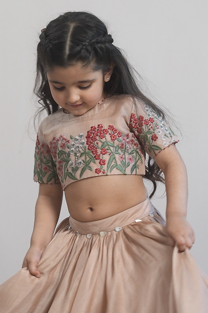 Onion-Colored Silk Chanderi Lehenga Set For Girls by Mityan at Pernia's Pop Up Shop