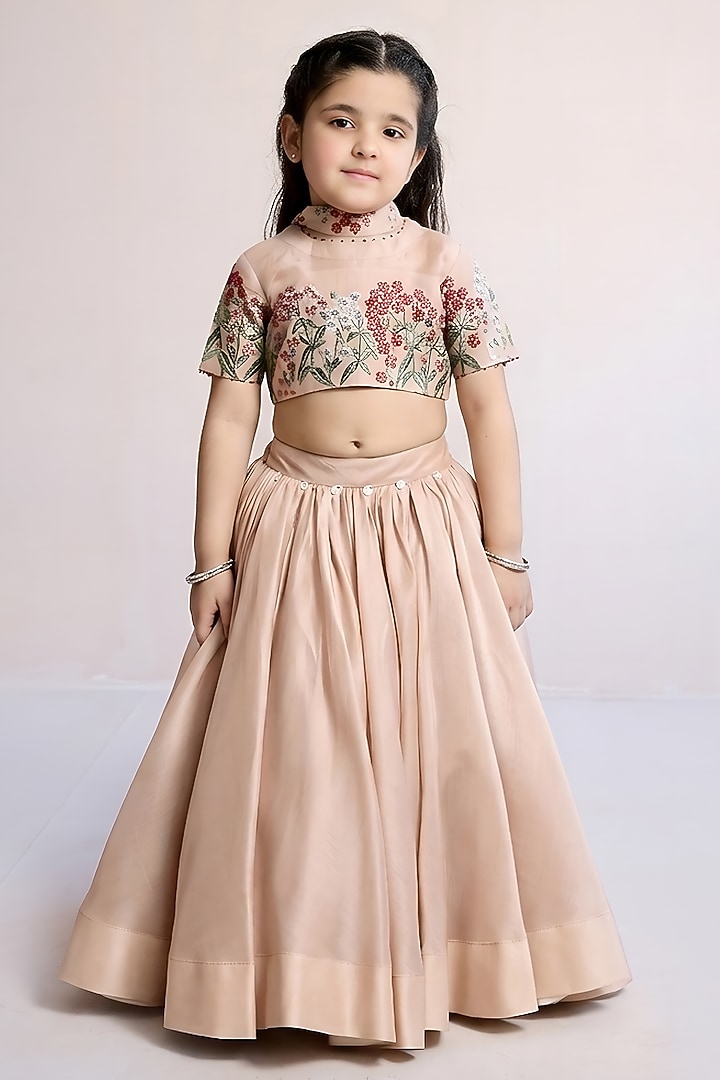 Onion-Colored Silk Chanderi Lehenga Set For Girls by Mityan at Pernia's Pop Up Shop
