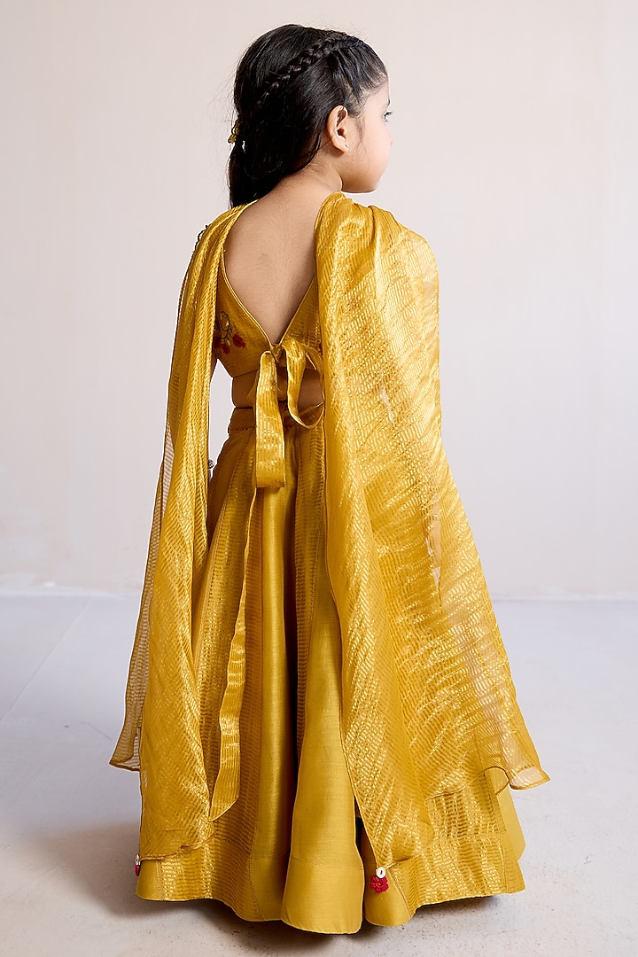 Yellow Zari & Silk Chanderi Lehenga Set For Girls by Mityan at Pernia's Pop Up Shop
