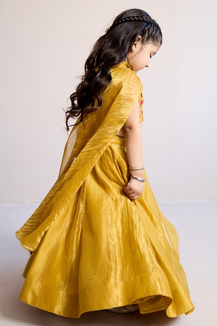 Yellow Zari & Silk Chanderi Lehenga Set For Girls by Mityan at Pernia's Pop Up Shop
