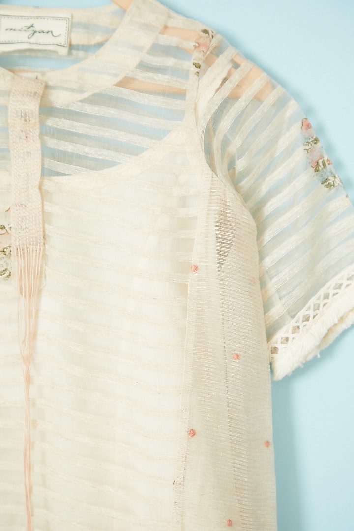 Beige Jute Silk Printed Dress For Girls by Mityan at Pernia's Pop Up Shop