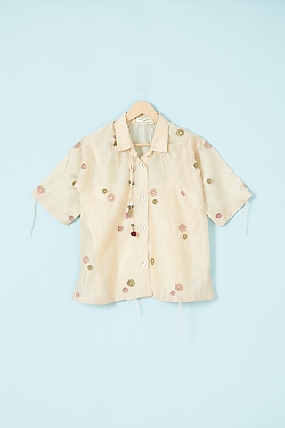 Beige Silk Chanderi Shirt by Mityan