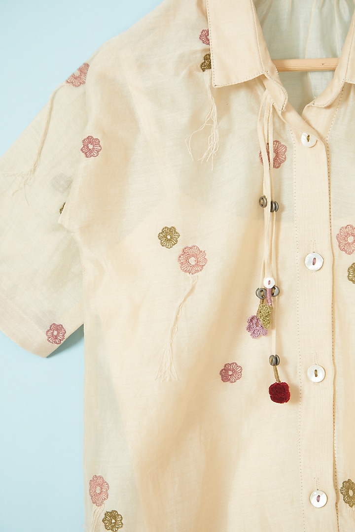 Beige Silk Chanderi Shirt by Mityan at Pernia's Pop Up Shop