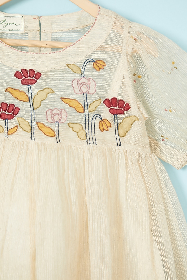 Beige Jute Silk Embroidered Dress For Girls by Mityan at Pernia's Pop Up  Shop