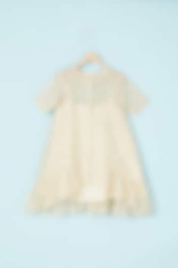 Beige Jute Silk Dress For Girls by Mityan