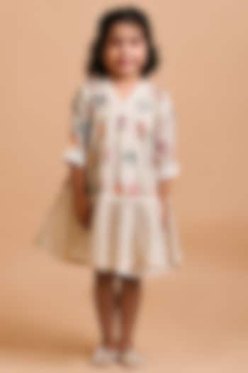 Ivory Jute Silk Embroidered Frock For Girls by Mityan