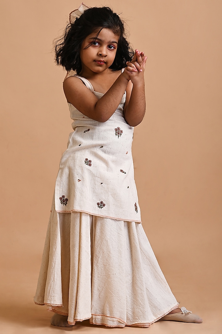 Ivory Kala Cotton Skirt Set For Girls by Mityan