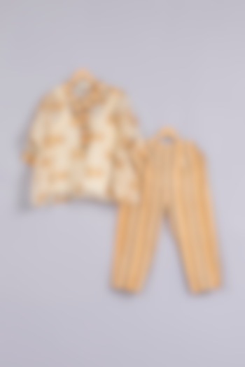 Yellow Silk Organza Hand Block Printed Co-Ord Set For Girls by Mityan at Pernia's Pop Up Shop