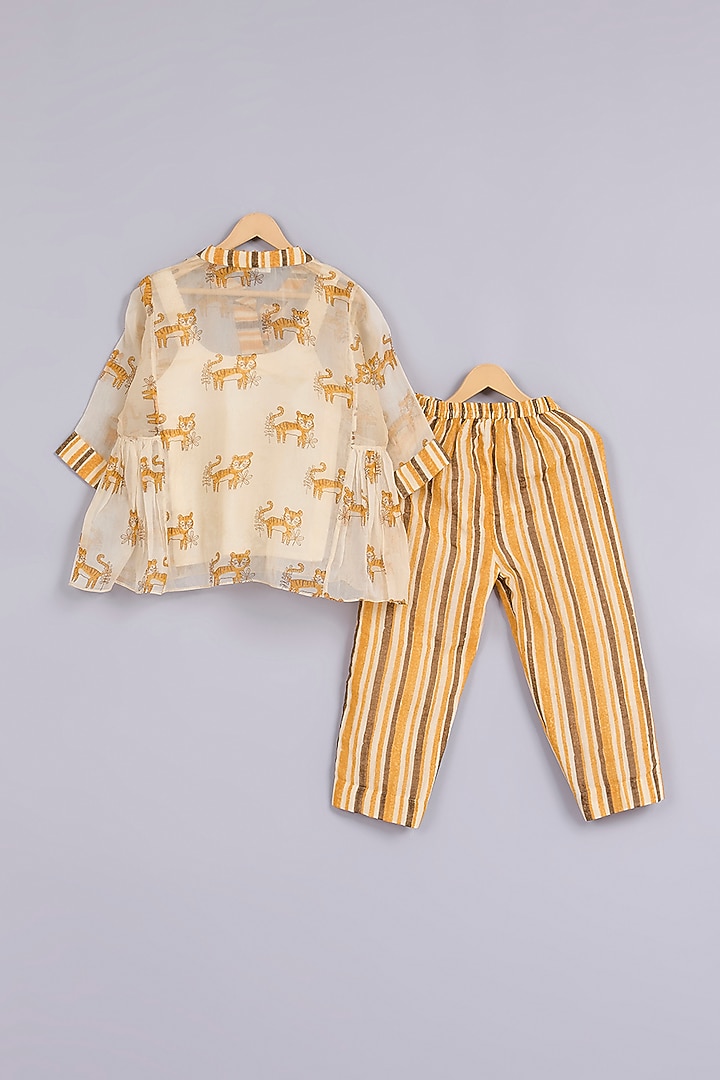 Yellow Silk Organza Hand Block Printed Co-Ord Set For Girls by Mityan at Pernia's Pop Up Shop