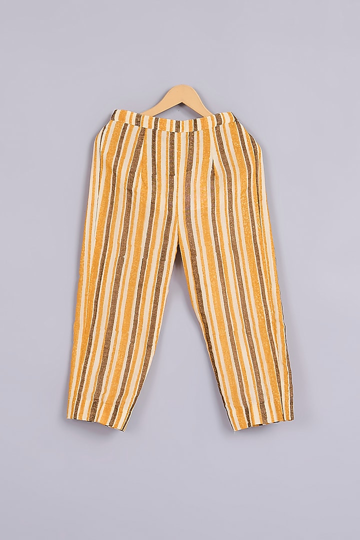 Yellow Silk Organza Hand Block Printed Co-Ord Set For Girls by Mityan at Pernia's Pop Up Shop