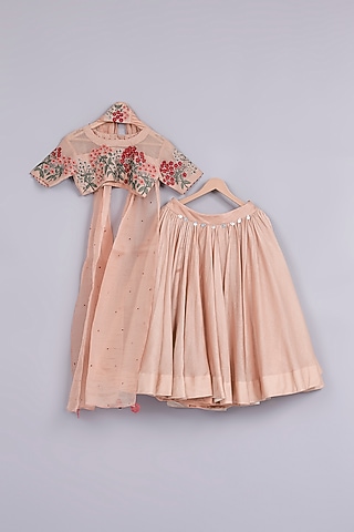 Pink Chanderi Lehenga Set For Girls by Mityan
