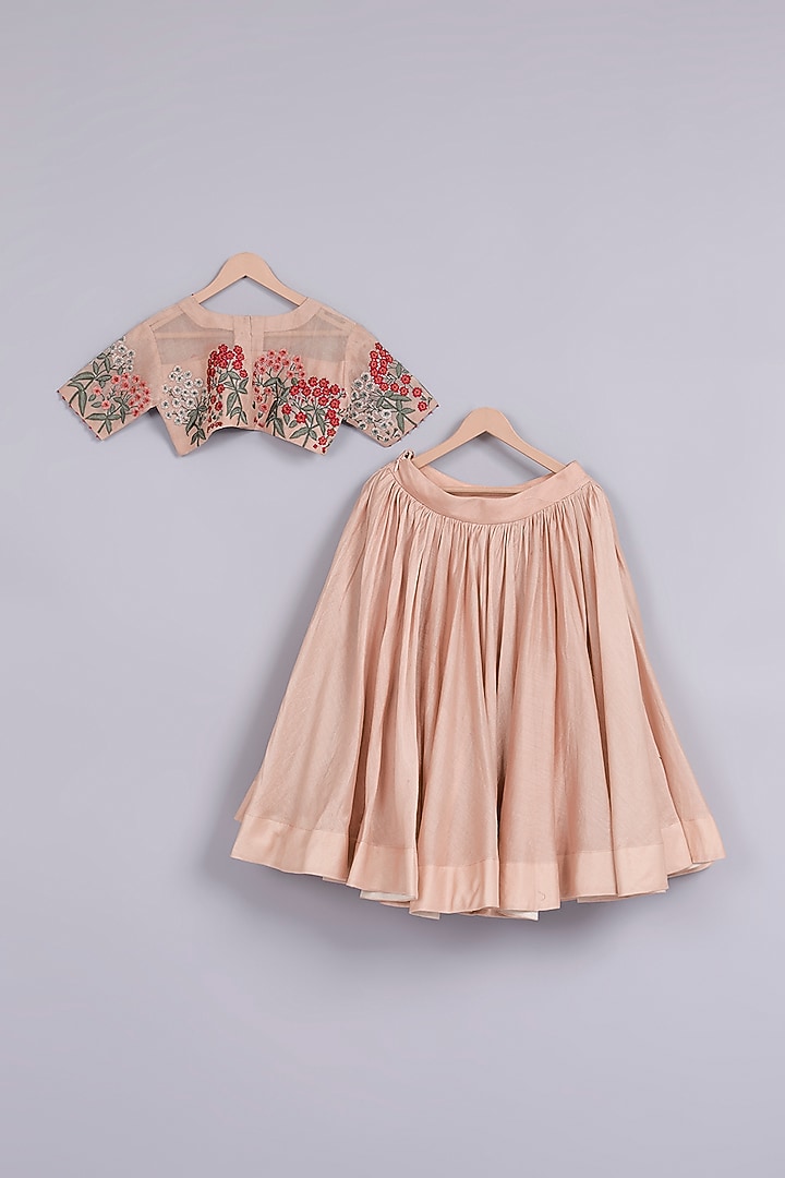 Pink Chanderi Lehenga Set For Girls by Mityan at Pernia's Pop Up Shop
