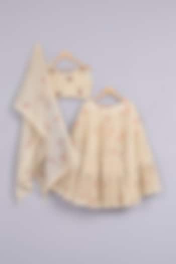Beige Jute Silk Hand Block Printed Lehenga Set For Girls by Mityan at Pernia's Pop Up Shop