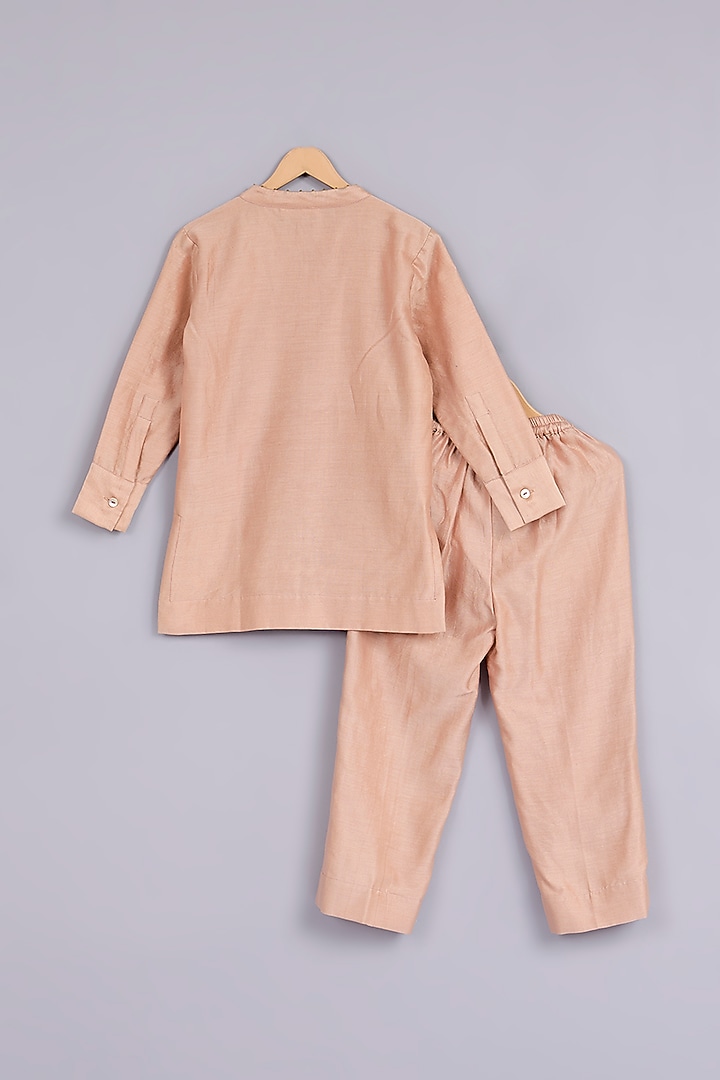 Pink Silk Chanderi Embroidered Kurta Set For Boys by Mityan at Pernia's Pop Up Shop