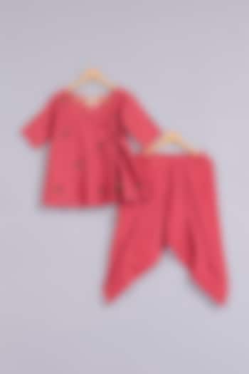 Carrot Cotton Chanderi Hand Embroidered Co-Ord Set For Girls by Mityan at Pernia's Pop Up Shop