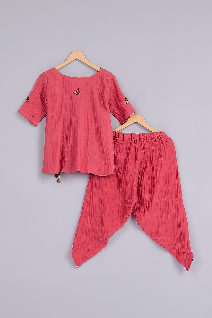 Carrot Cotton Chanderi Hand Embroidered Co-Ord Set For Girls by Mityan at Pernia's Pop Up Shop