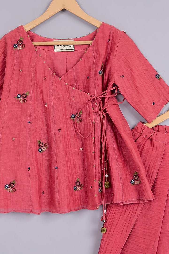 Carrot Cotton Chanderi Hand Embroidered Co-Ord Set For Girls by Mityan at Pernia's Pop Up Shop