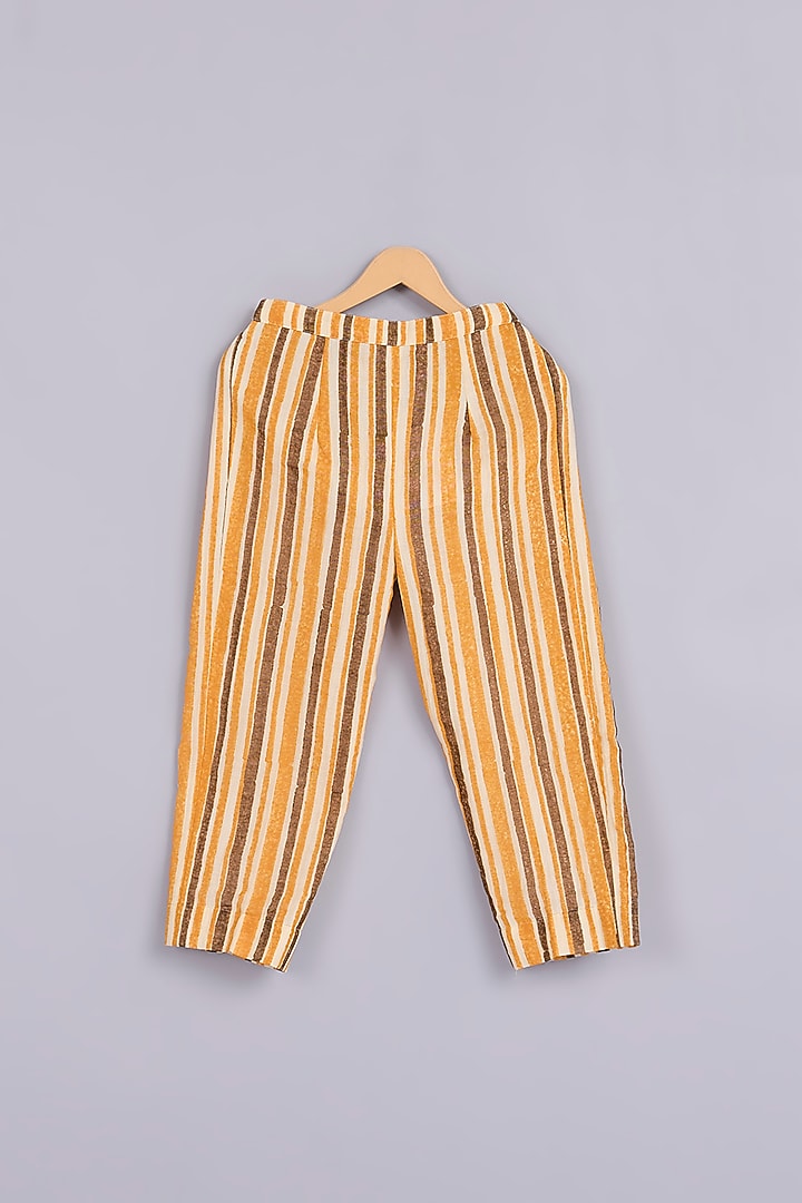 Yellow Cotton Chanderi Hand Block Printed Kurta Set For Boys by Mityan at Pernia's Pop Up Shop