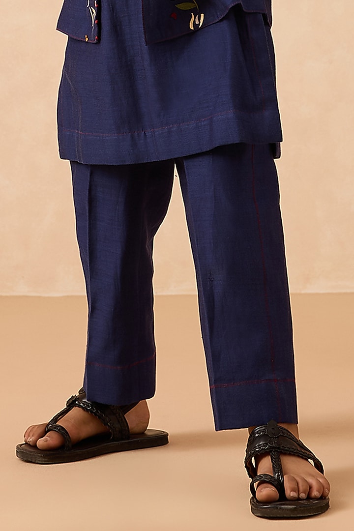 Blue Cotton Chanderi Floral Embroidered Nehru Jacket Set For Boys by Mityan at Pernia's Pop Up Shop