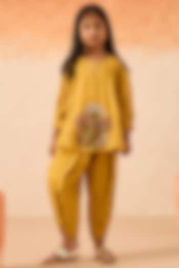 Yellow Cotton Chanderi Dhoti Set For Girls by Mityan at Pernia's Pop Up Shop