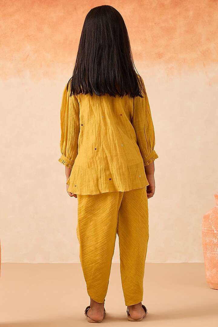 Yellow Cotton Chanderi Dhoti Set For Girls by Mityan at Pernia's Pop Up Shop