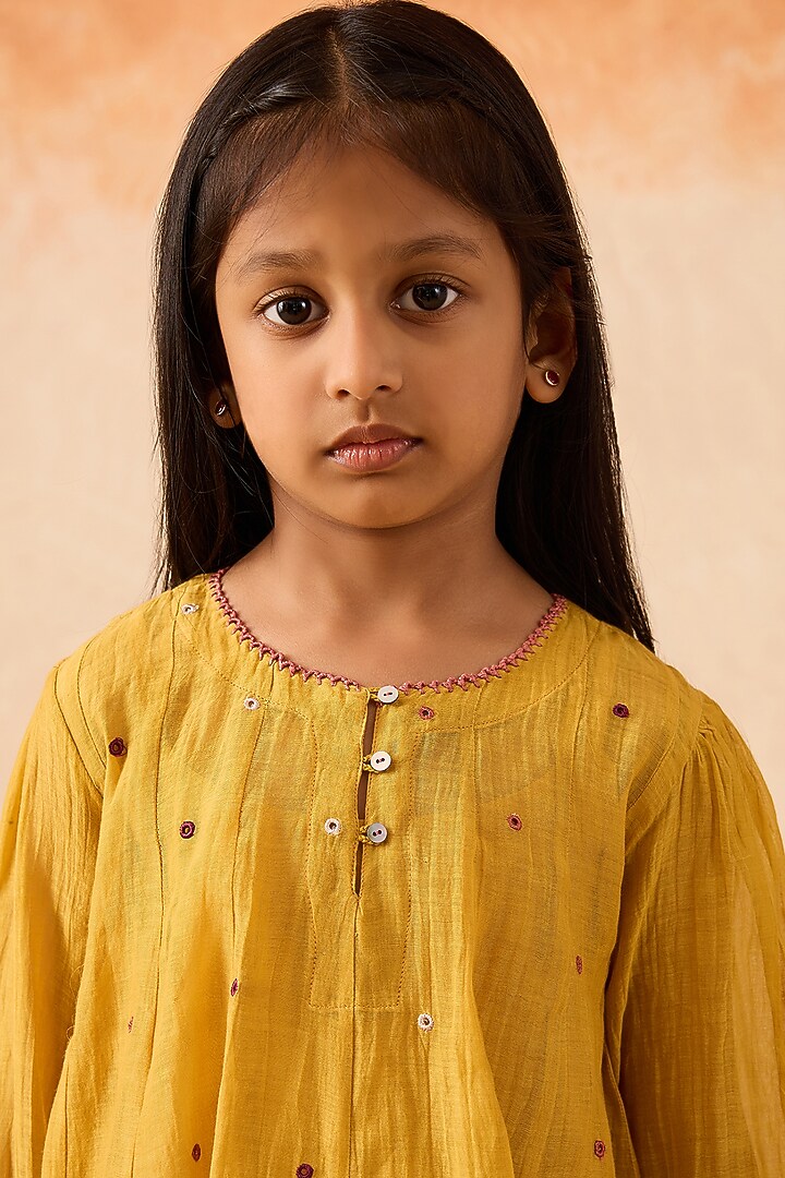 Yellow Cotton Chanderi Dhoti Set For Girls by Mityan at Pernia's Pop Up Shop