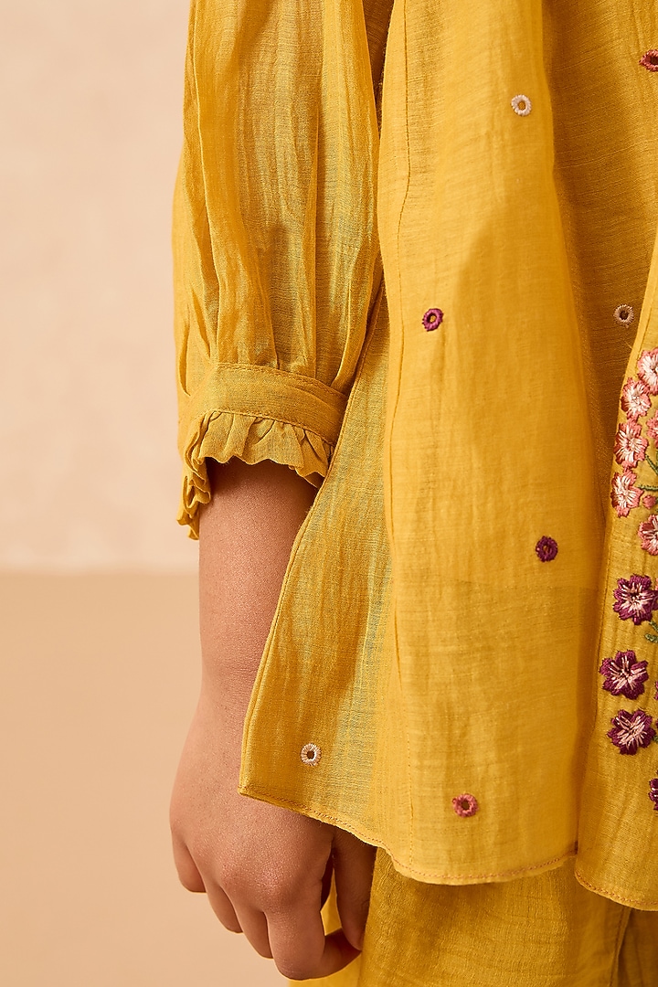 Yellow Cotton Chanderi Dhoti Set For Girls by Mityan at Pernia's Pop Up Shop