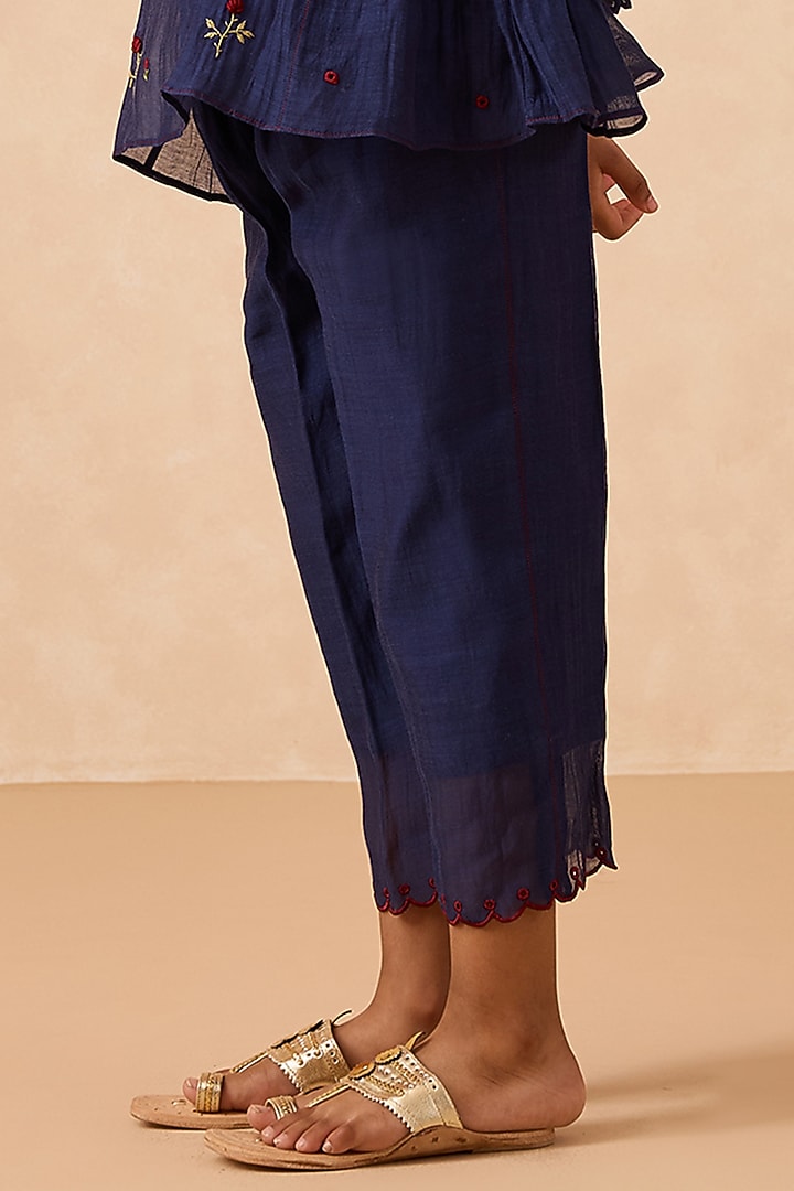 Blue Cotton Chanderi Embroidered Co-Ord Set For Girls by Mityan at Pernia's Pop Up Shop