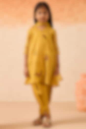 Yellow Cotton Chanderi Tunic Set For Girls by Mityan at Pernia's Pop Up Shop
