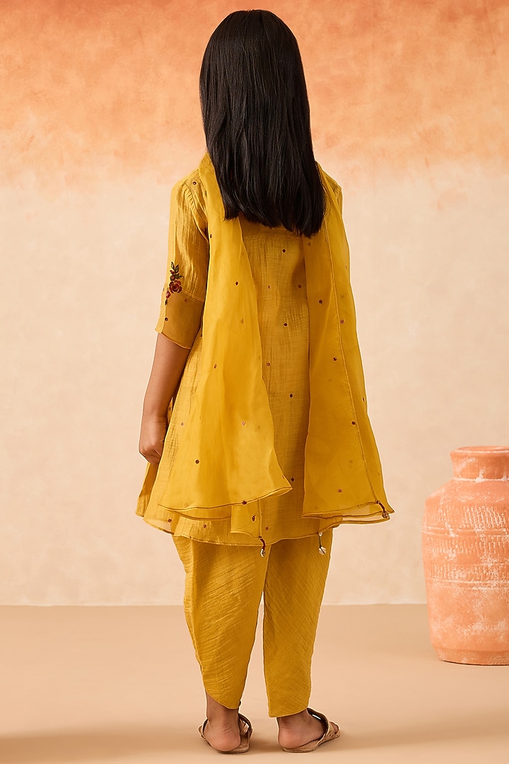 Yellow Cotton Chanderi Tunic Set For Girls by Mityan at Pernia's Pop Up Shop