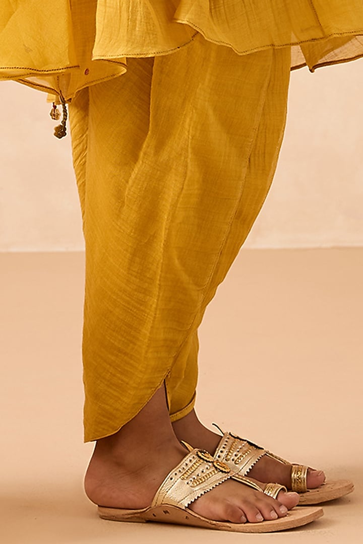 Yellow Cotton Chanderi Tunic Set For Girls by Mityan at Pernia's Pop Up Shop