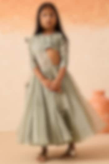 Green Silk Organza Embroidered Lehenga Set For Girls by Mityan at Pernia's Pop Up Shop