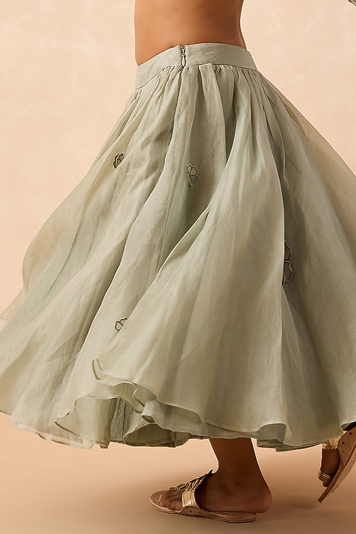 Green Silk Organza Embroidered Lehenga Set For Girls by Mityan at Pernia's Pop Up Shop