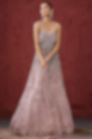 Pink Tulle & Satin Hand Embroidered Gown by MINAKI WOMANZ