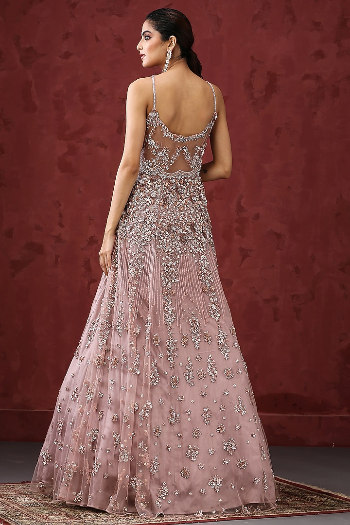 Pink Tulle & Satin Hand Embroidered Wedding Gown by MINAKI WOMANZ at Pernia's Pop Up Shop