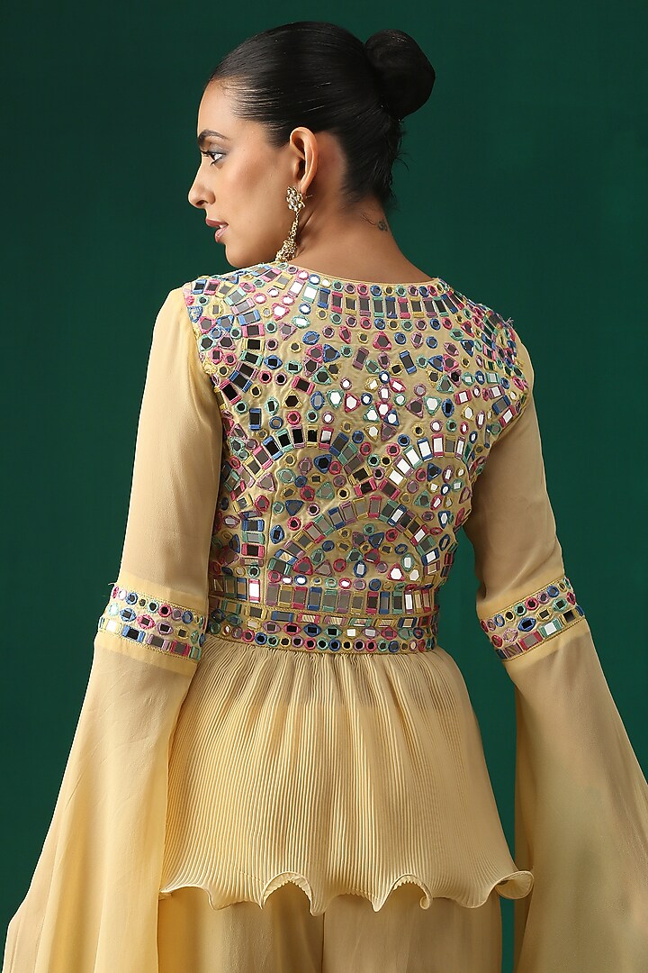 Dark Cream Pleated Georgette Wedding Sharara Set by MINAKI WOMANZ at Pernia's Pop Up Shop