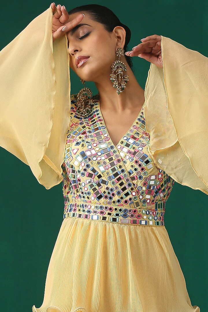 Dark Cream Pleated Georgette Wedding Sharara Set by MINAKI WOMANZ at Pernia's Pop Up Shop