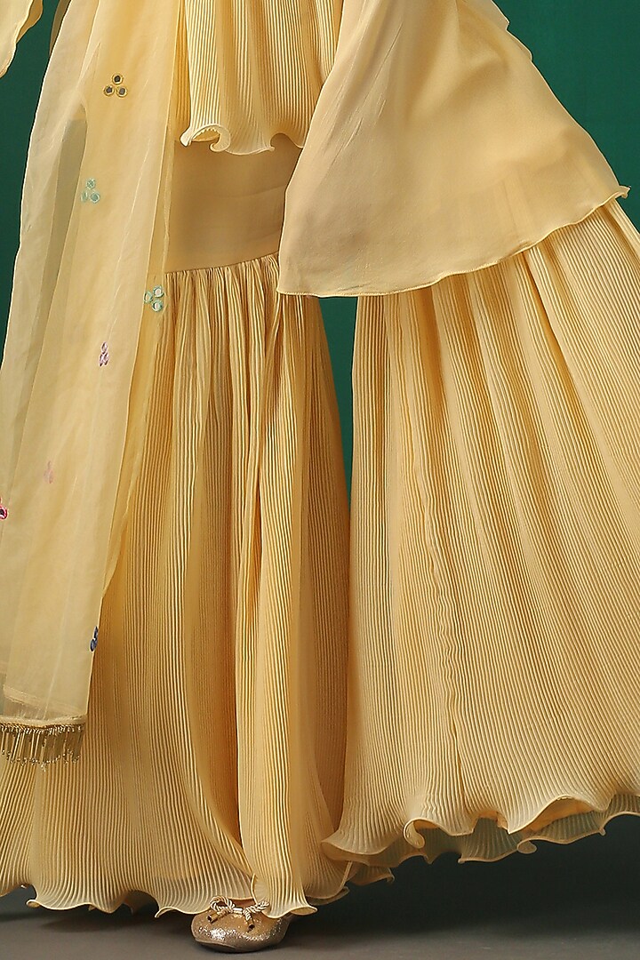 Dark Cream Pleated Georgette Wedding Sharara Set by MINAKI WOMANZ at Pernia's Pop Up Shop