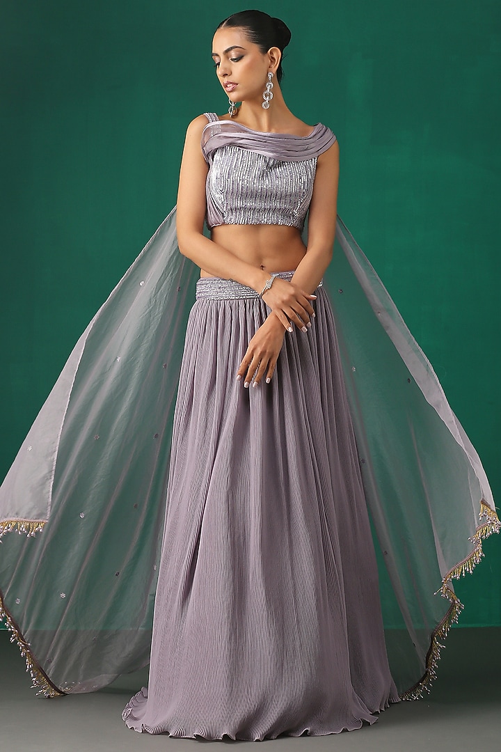 Lilac Embroidered Wedding Lehenga Set by MINAKI WOMANZ at Pernia's Pop Up Shop
