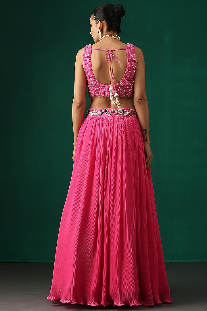 Fuchsia Hand Embroidered Wedding Lehenga Set by MINAKI WOMANZ at Pernia's Pop Up Shop