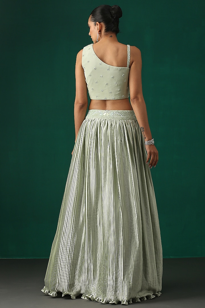 Sea Green Hand Embroidered Wedding Lehenga Set by MINAKI WOMANZ at Pernia's Pop Up Shop