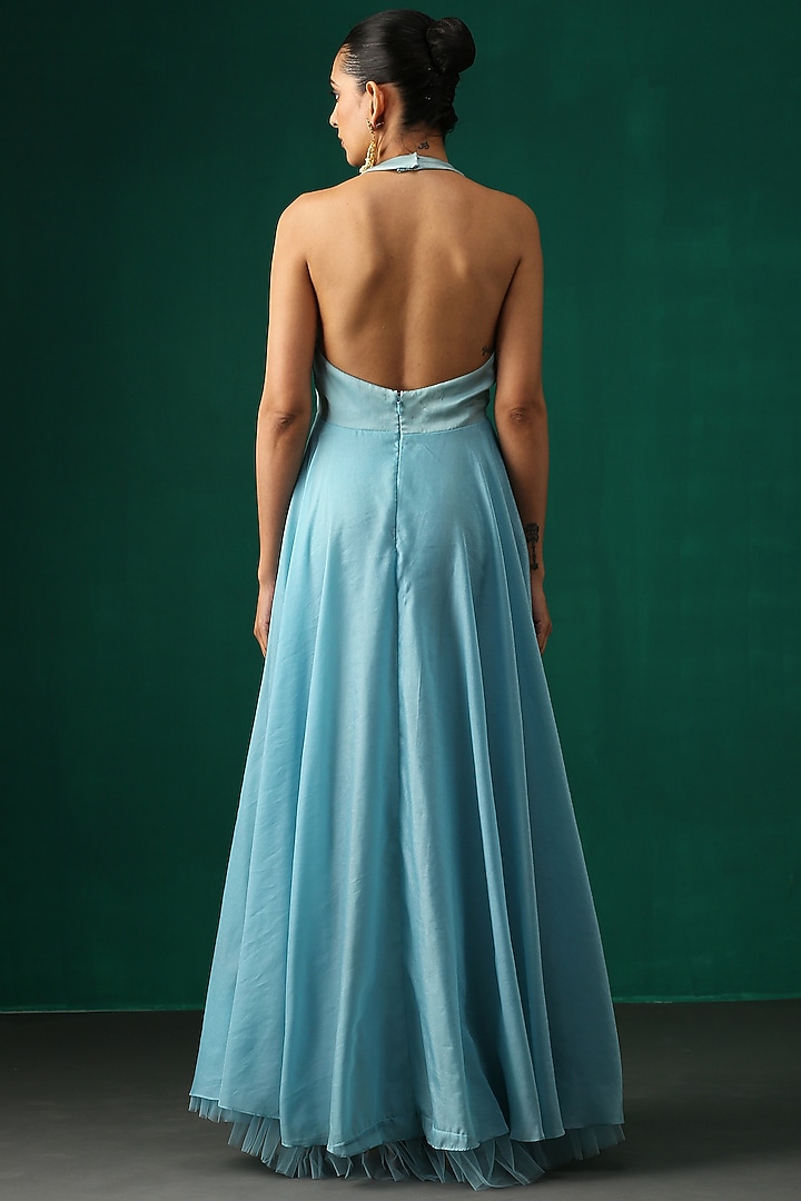Aqua Embroidered Anarkali Set