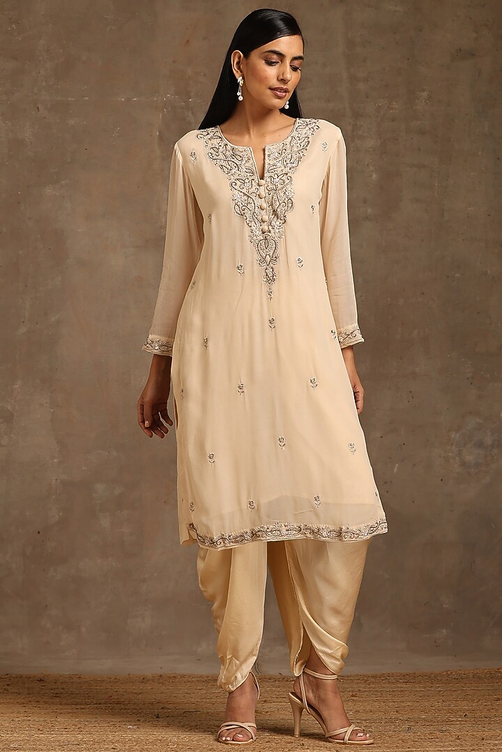 Ivory Satin Dhoti Set by MINAKI WOMANZ at Pernia's Pop Up Shop