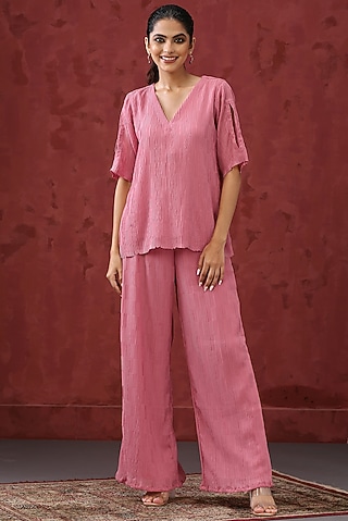 Pink Georgette Co-Ord Set by MINAKI WOMANZ