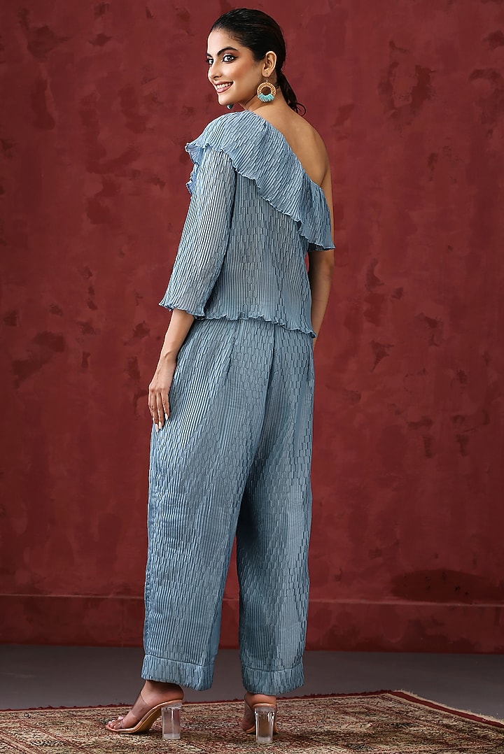 Aqua Blue Organza Co-Ord Set by MINAKI WOMANZ at Pernia's Pop Up Shop